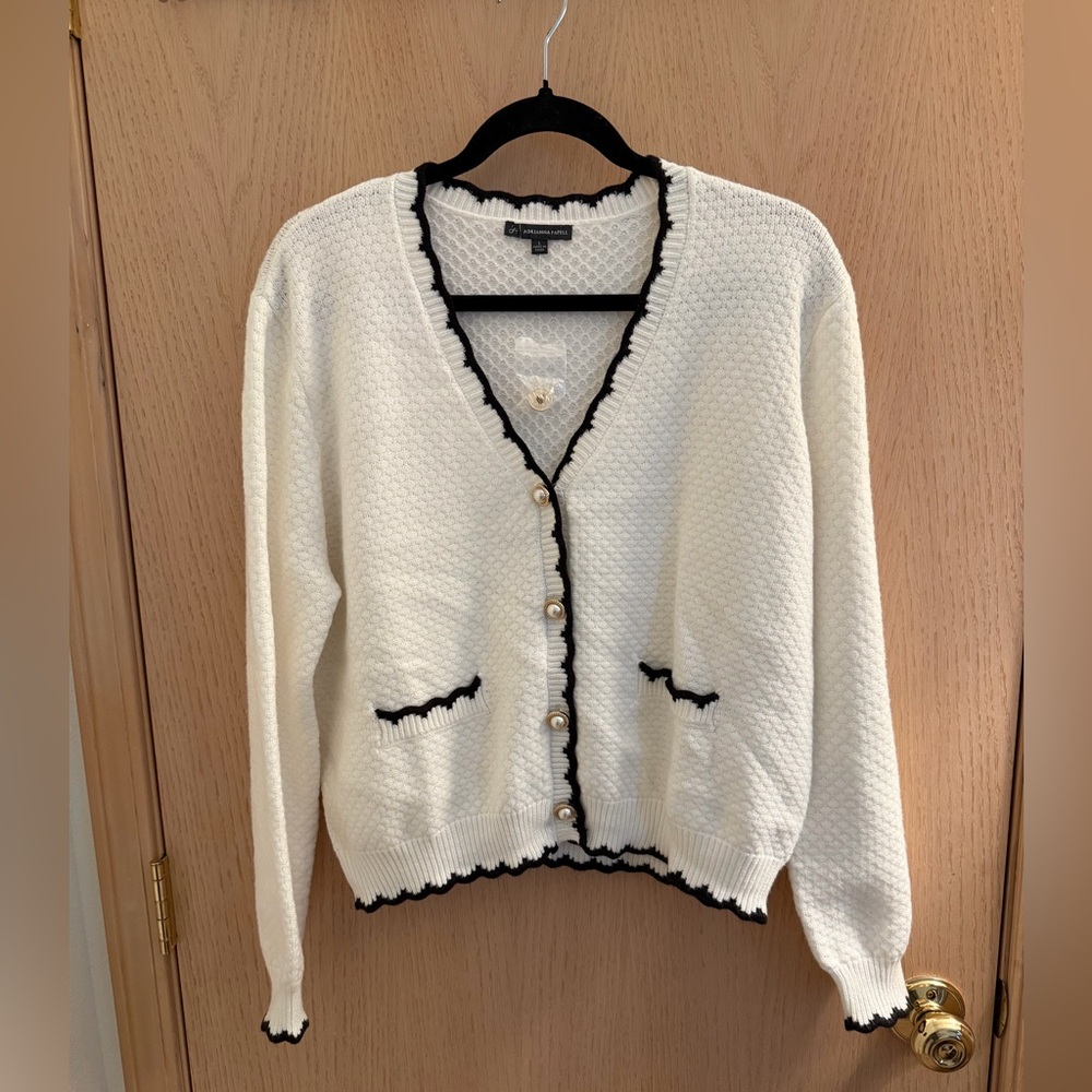 NWOT Adrianna Papell Cream Cardigan with Black Accents